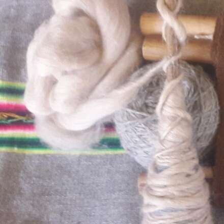 Hilados de lana junto a tejidos de lana de alpaca del norte Chile 